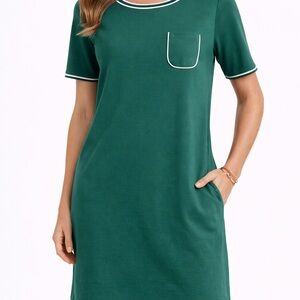 Classic Green Short Sleeve Mini Dress with Contrast Trim